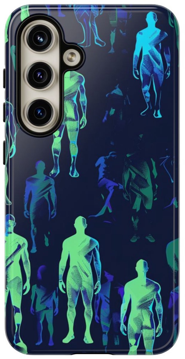 Blauw-Groene Neon Figurenpatroon – Telefoonhoesje Geschikt voor Samsung Galaxy S24