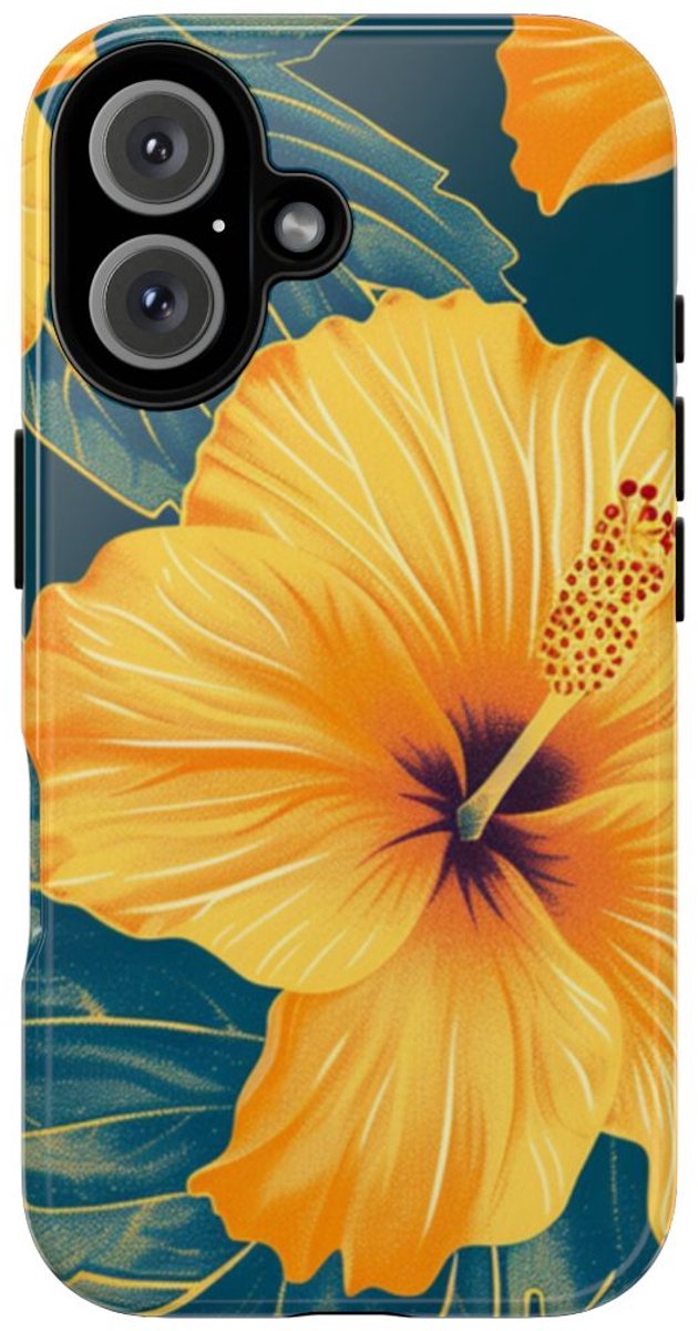 Gele Hibiscus Bloemenpatroon – Telefoonhoesje Geschikt voor iPhone 16