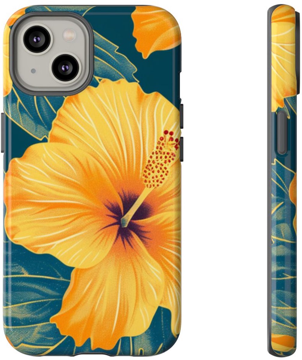 Gele Hibiscus Bloemenpatroon – Telefoonhoesje Geschikt voor iPhone 14