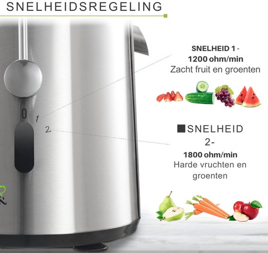Hoogwaardige Sapcentrifuge Voor Groenten En Fruit - 850W Met 2 Snelheden - Centrifugaal Juicer Voor Sinaasappel En Citrus - Brede Opening 75mm - Antislip Bodem — afbeelding 4