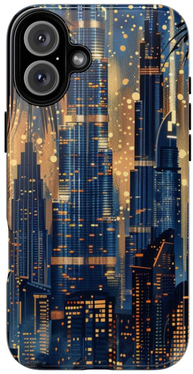 Stadssilhouet bij Nacht met Palmen – Telefoonhoesje Geschikt voor iPhone 16 Plus