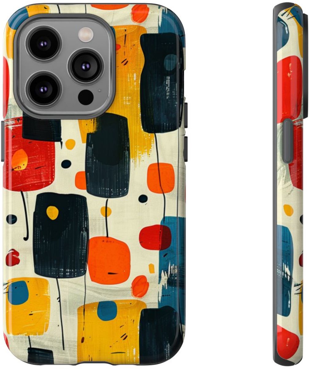 Mid-Century Abstract Geometrisch Patroon – Telefoonhoesje Geschikt voor iPhone 14 Pro