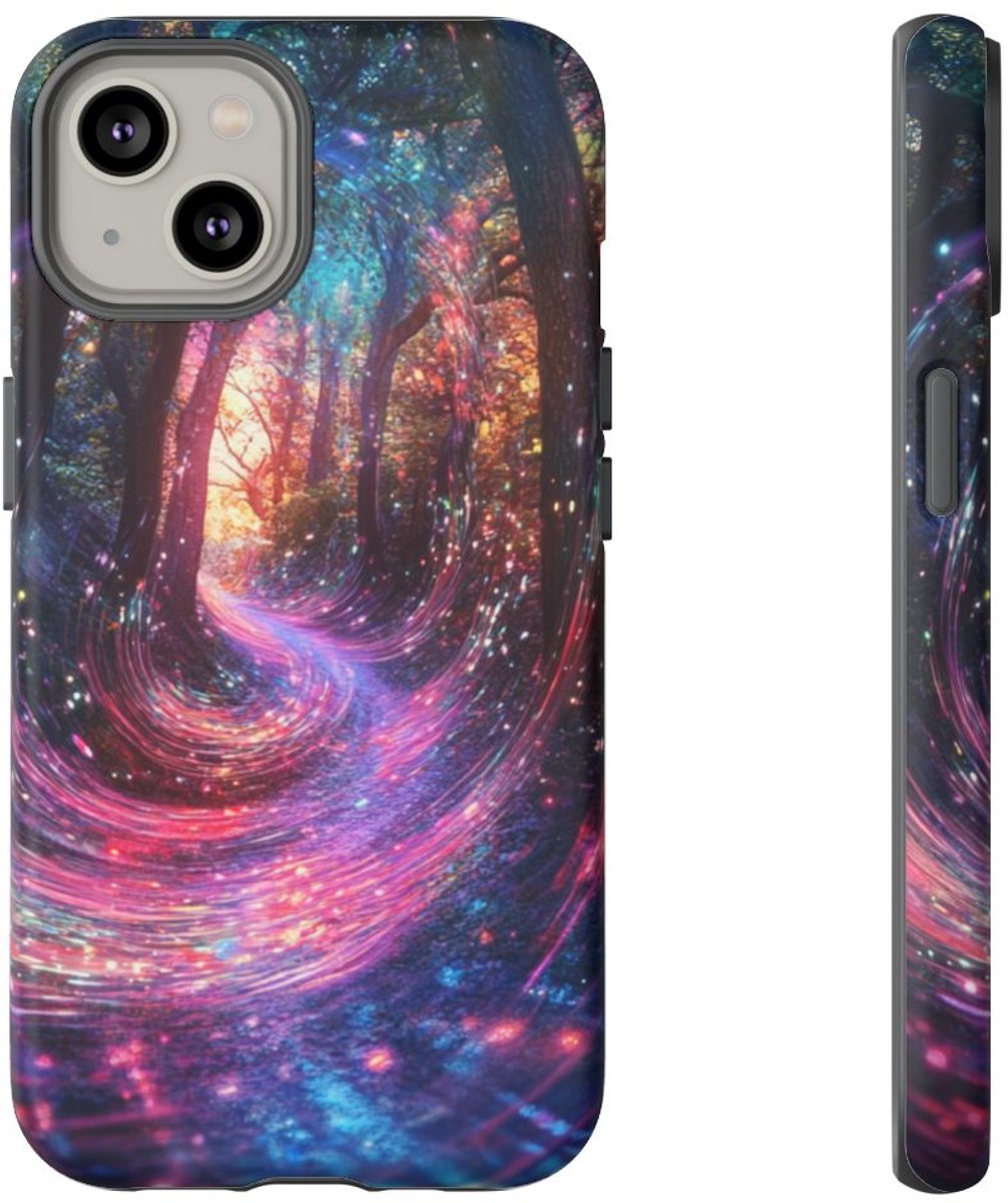 Magisch Bospad met Kleurrijke Energiegolven – Telefoonhoesje Geschikt voor iPhone 14