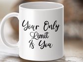 Mug inspirant, mug citation, texte de motivation, ondes positives, mug à café, mug à thé, idée cadeau, mug personnalisé, votre seule limite, confiance en soi, cadeau inspirant, citation positive, mug motivationnel