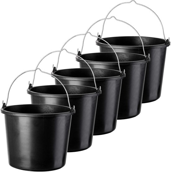 KADAX Bouwemmer, 20 liter, mortelemmer van kunststof, ronde emmer voor bouwplaats en tuin, stabiele wateremmer, cementemmer met handvat van metaal, mortelbak, zwart, poetsemmer (12