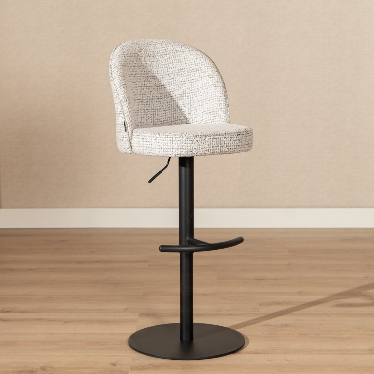 Bronx71 Barkruk Odin gemêleerde stof off white/zwart 63-83 cm - barstoel Wit, Zwart