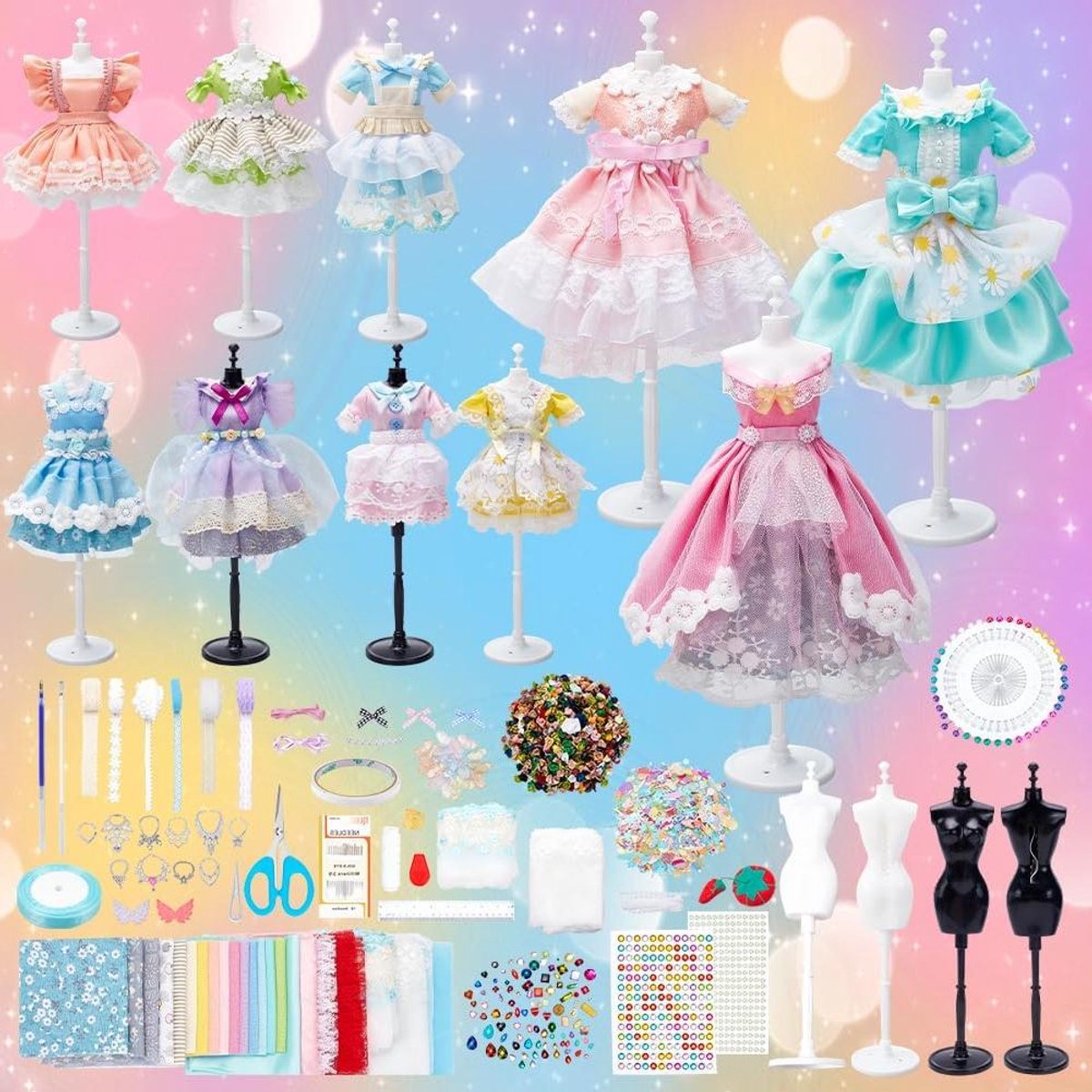 Allecto Premium - DIY Mode Ontwerpkits voor Meisjes - 600+ Stuks - Kleding Naai Set met 4 Mannequins - Creatief Knutselen - Cadeau voor Verjaardag - Alle Leeftijden