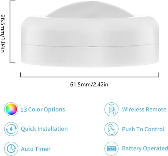 6 stuks - LED-nachtlampje met afstandsbediening - Pat-lampje - Kastlampje - Dimfunctie met timer - 12 kleuren - Geen batterijen inbegrepen - Aanraakschakelaar - RGB-kleurrijke lampjes - Perfect voor slaapkamer en woonkamer van Merkloos — afbeelding 2