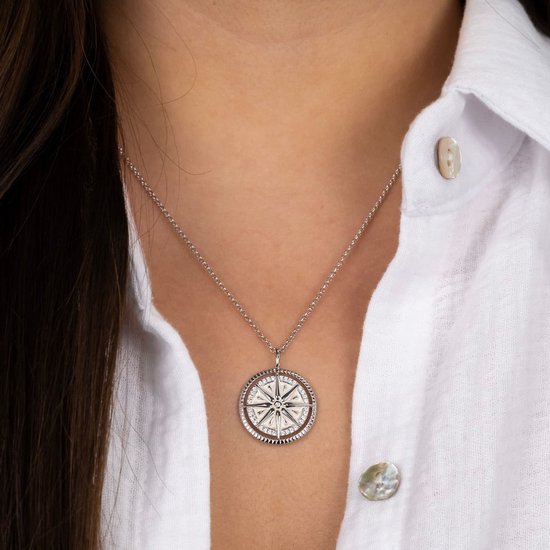 Collier femme Engelsrufer Windrose en Argent 925 rhodié, 2 zircones, taille unique 87847225