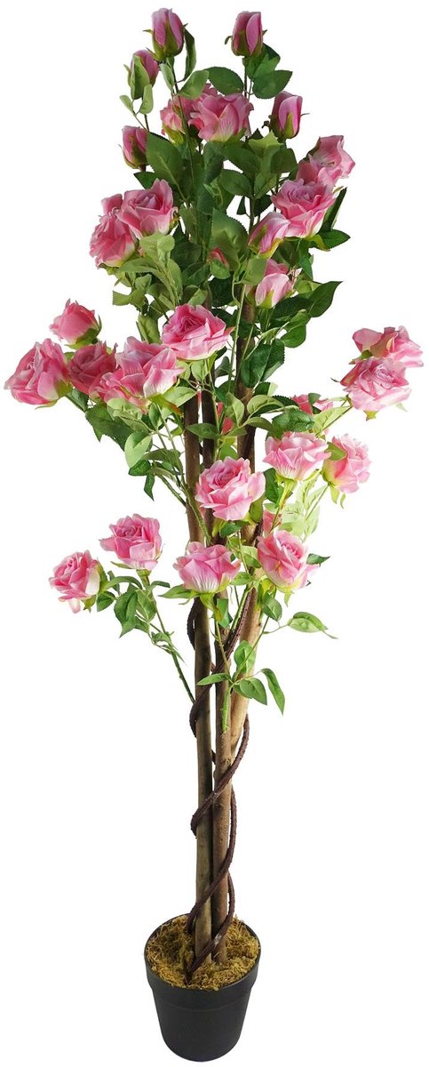 Leaf Design UK Realistische kunstbloeiende boom, 150 cm, roze roos
