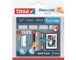 tesa Klittenband pads powerstrips click klein zelfklevend decoratie zonder boren – 16x2 stuks