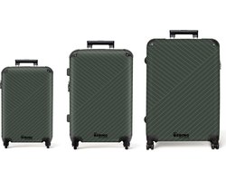 NoBoringSuitcases.com NoBoringSuitcases.com® - Kofferset 3 delig - Koffer lichtgewicht - Groen grijs met abstracte lijnen - Reiskoffer set met 4 wielen - Koffers met TSA slot