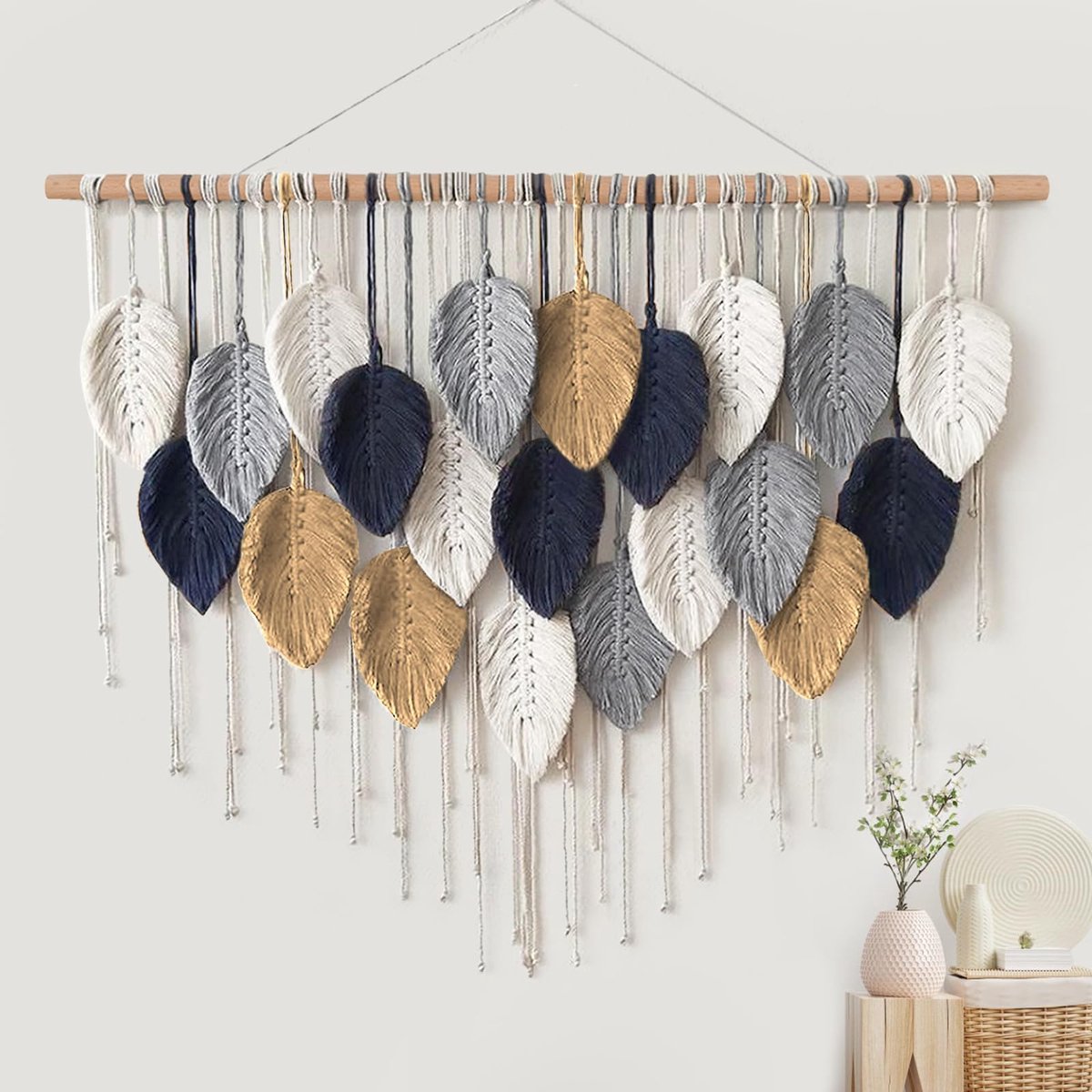 Unyqoos Groot geweven boho-wandtapijt met handgemaakte kwastjes voor stijlvolle muurdecoratie kleurrijk