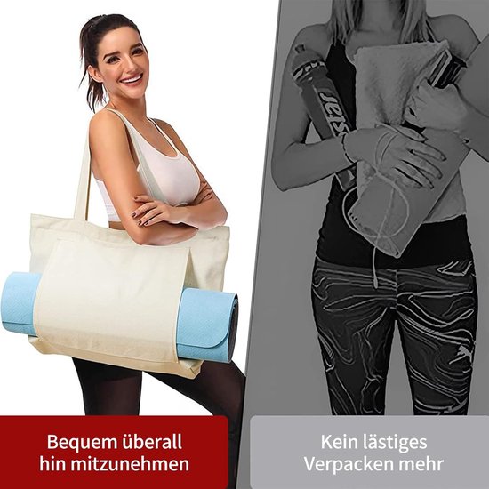 Yogatas - Met houder voor yogamat - Schoudertas met zak - Multifunctionele fitness-schoudertas - Grote capaciteit voor yoga-accessoires - Canvas tas - Geschikt voor sportschool, kantoor, reizen, strand, oefeningen, sport - Khaki — afbeelding 5