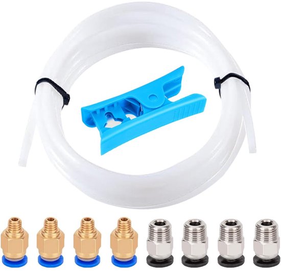 Produktbild von QitinDasen 5m PTFE-Teflonschlauch + 10x PC4-M6 & 10x PC4-M10 Pneumatikverbinder – Für 3D-Drucker Mit 1,75mm Filament