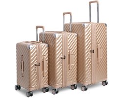 CarryOn Trunk Kofferset - 3-delig - Harde Trolley - TSA-slot - 4 Wielen - Met Expander - Champagne