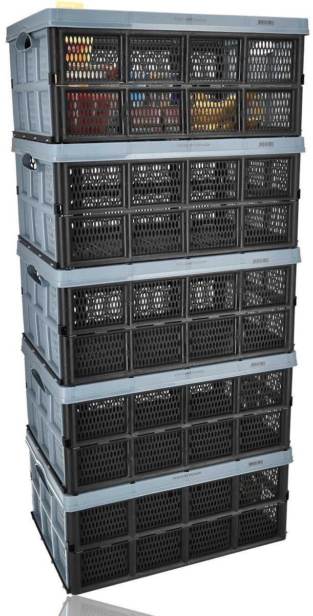 Vouwkrat Opvouwbaar 32L – Set van 5 Zwart Blauw – Boodschappenkisten, Opbergkratten, Verhuiskratten, Kratten voor Statiegeldflessen, Auto & Huishouden