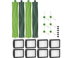 Reserveonderdelen geschikt voor iRobot Roomba E/I-serie, i7 i7+ i3 i3+ i4 i4+ E5 E6, borstelaccessoires geschikt voor iRobot Roomba, 2 sets rubberen borstels,8 hooReserveonderdelen geschikt voor iRobot Roomba E/I/gwaardige filters, 6 zijborstels