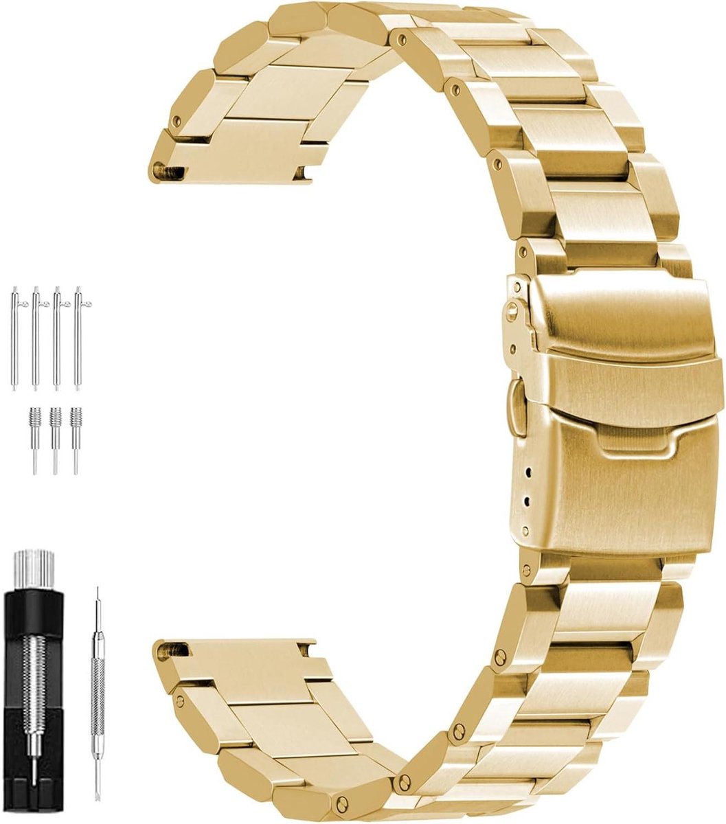 Allecto Premium - RVS Horlogeband 18 mm 20 mm 22 mm 24 mm - Geborsteld Metaal - Dames-Heren - Reservearmband - Goud-Roségoud - Klassiek design