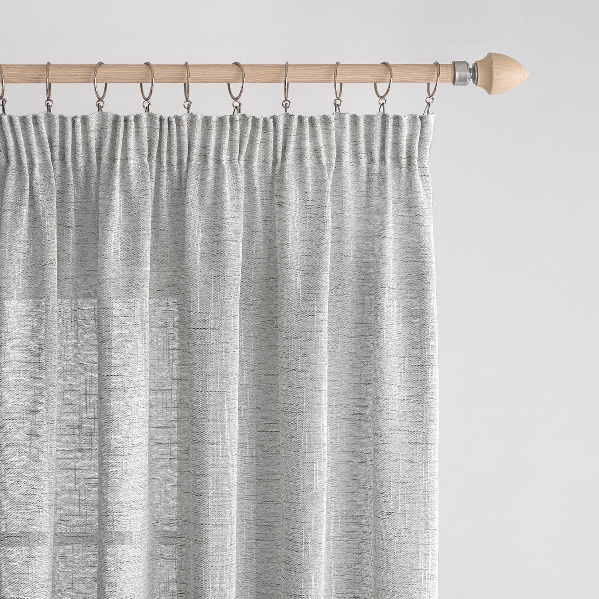 Ibenzoa Transparante linnen gordijnen met plooiband set van 2 voor woon- en slaapkamer decoratie wit grijs