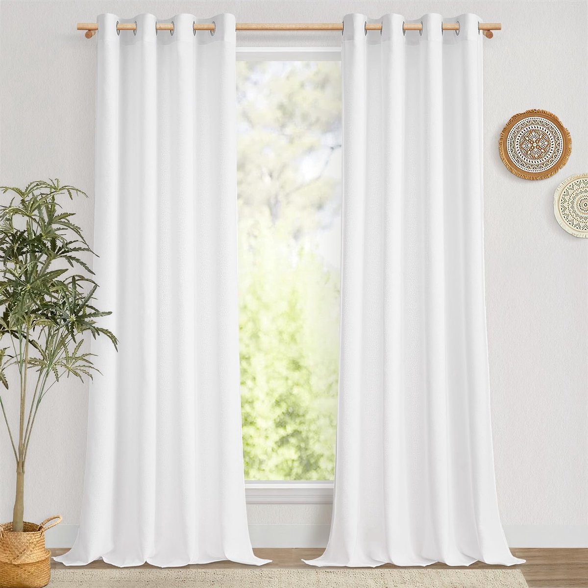 Ibenzoa® Grote Set van Twee Linnenlook Gordijnen met Oogjes voor Woonkamer en Slaapkamer