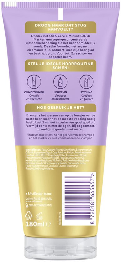 Andrélon - 1 Minuut WOW Haarmasker - Oil & Care - 6 x 180 ml