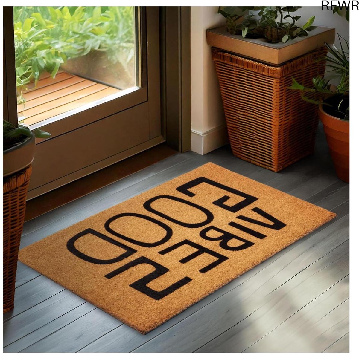 RFWR Deurmat voor Buiten en Binnen - 45 x 75 cm Vuilvangmat van 100% Kokos - Weerbestendige Antislip Buitendeurmat voor Huisdeur en Terras Good Vibes
