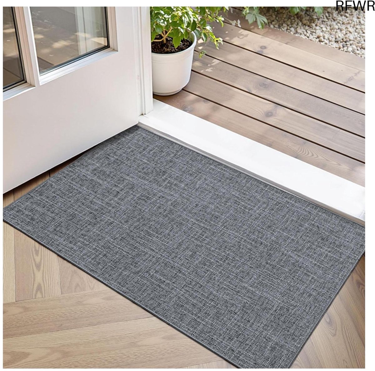RFWR Antislip Deurmat Binnen 44x75 cm | Wasbare en Absorberende Instapmat | Grijze Voordeurmat voor Ingang Grijs