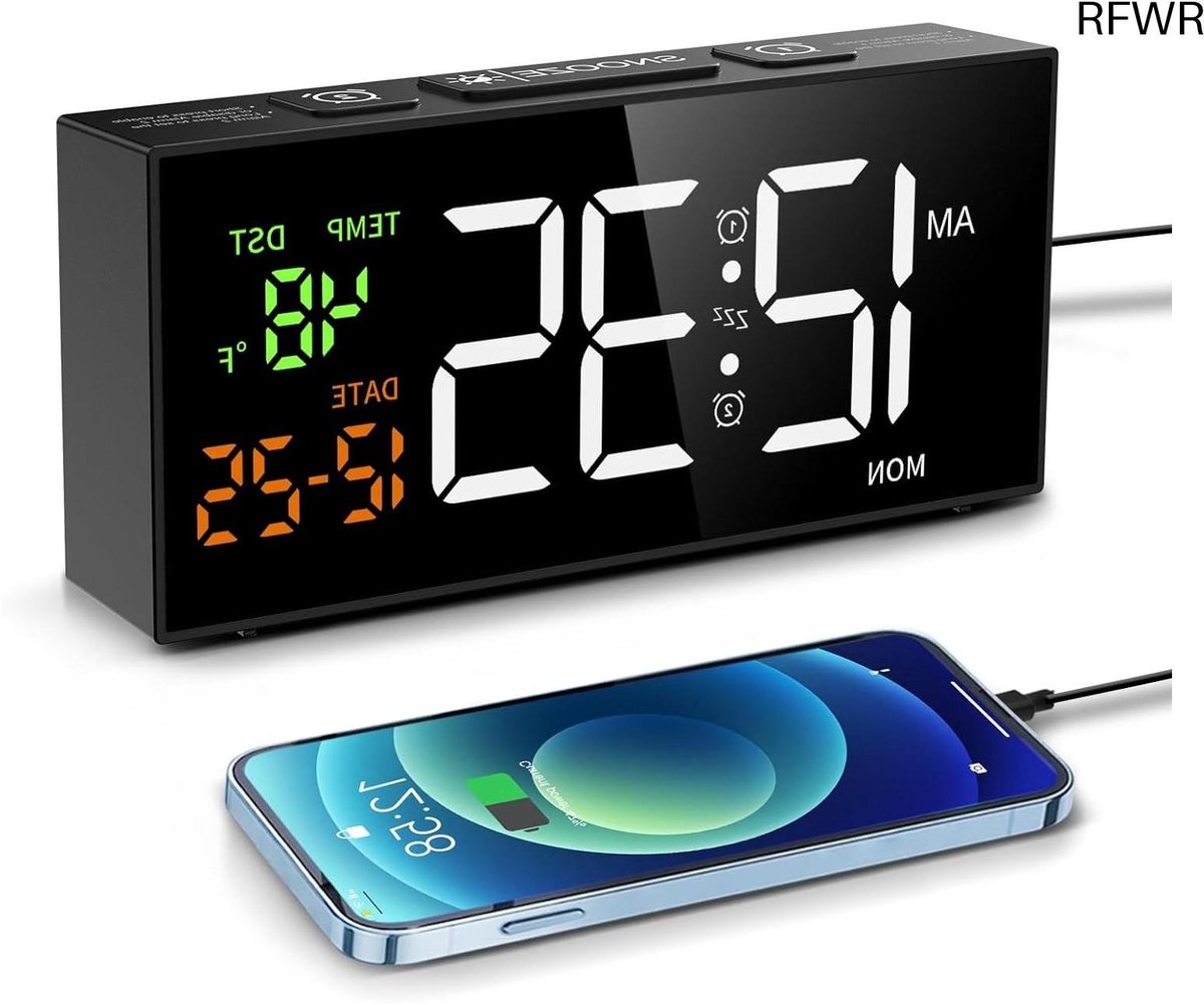 RFWR® Digitale wekker met temperatuur, datum en 10 wekgeluiden
