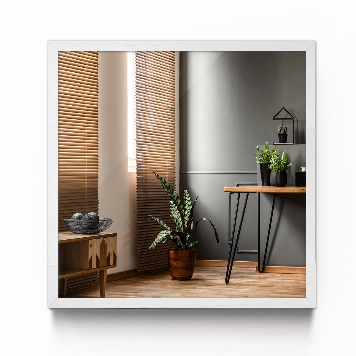 Tulup Spiegel - Spiegel in een witte MDF lijst - 50 cm x 50 cm - Woonaccessoires - Inloopkastspiegel – Badkamerspiegel - Toiletspiegel - Spiegel in een vierkante lijst - Design spiegel - Minimalistische spiegel - Natuurlijk design Spiegel