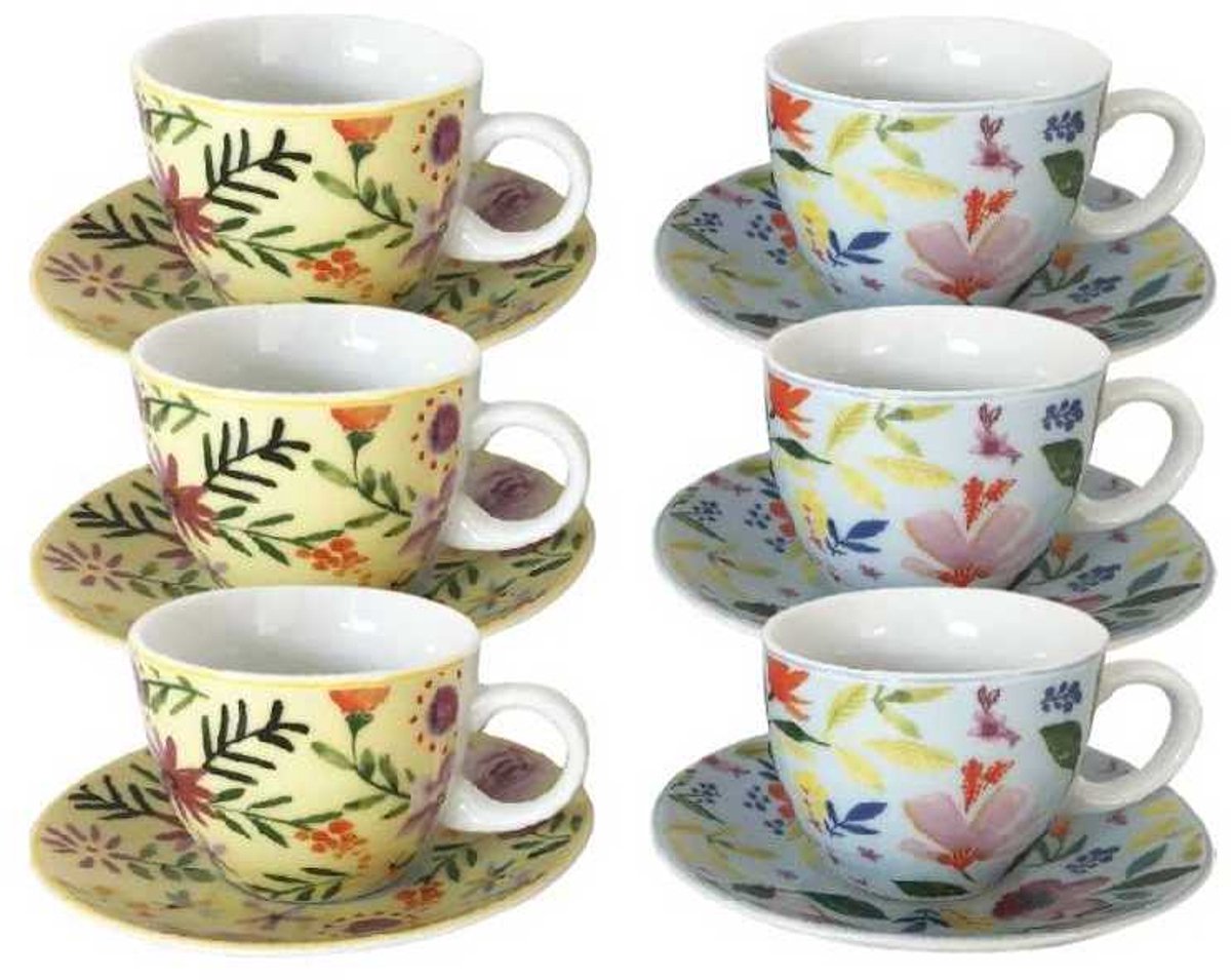 Set van 6 Espresso Kopjes 80ml Porselein - Flowers
