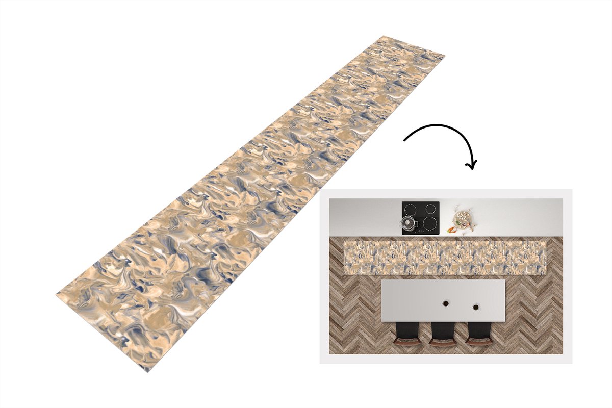 KitchenYeah Keukenloper 360x60 cm - Keukenmat vinyl Marmer - Grijs - Patronen - Keukenmatten loper - Keuken vloerkleed tapijt Verf