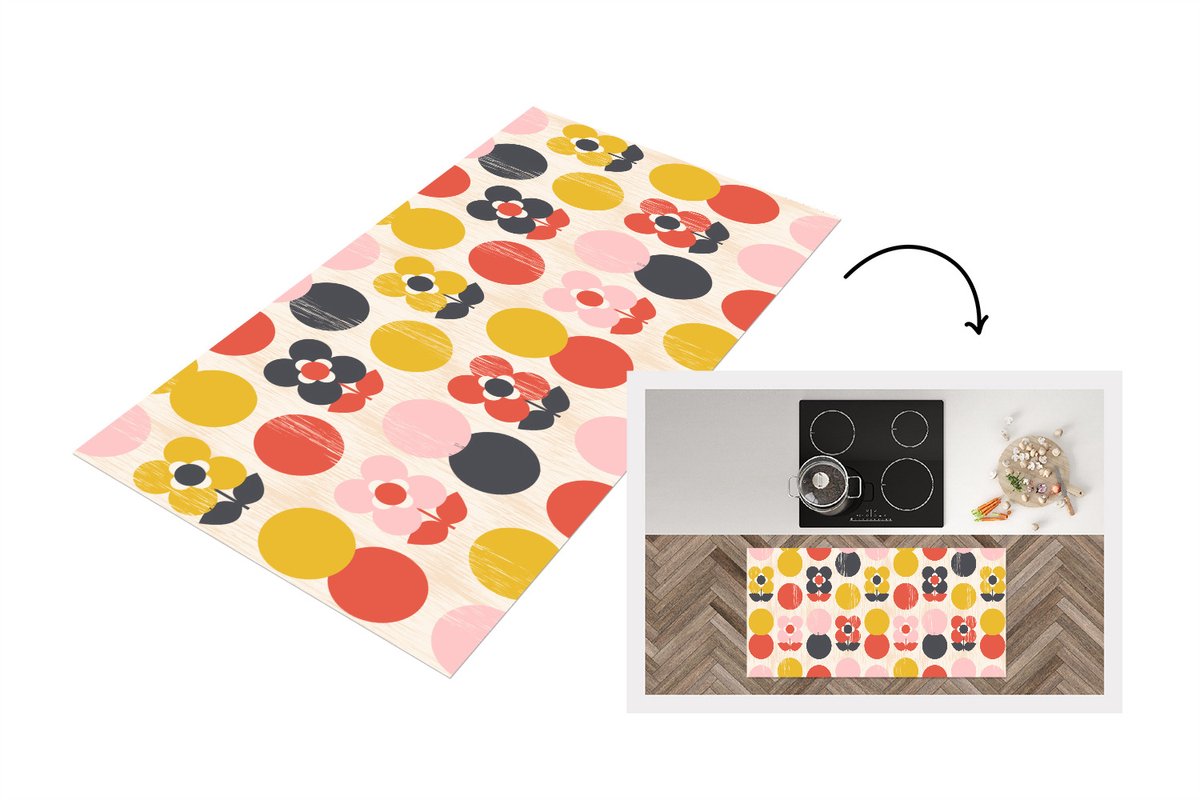 KitchenYeah Keukenloper 120x60 cm - Keukenmat vinyl Retro - Design - Bloemen - Pastel - Keukenmatten loper - Keuken vloerkleed tapijt