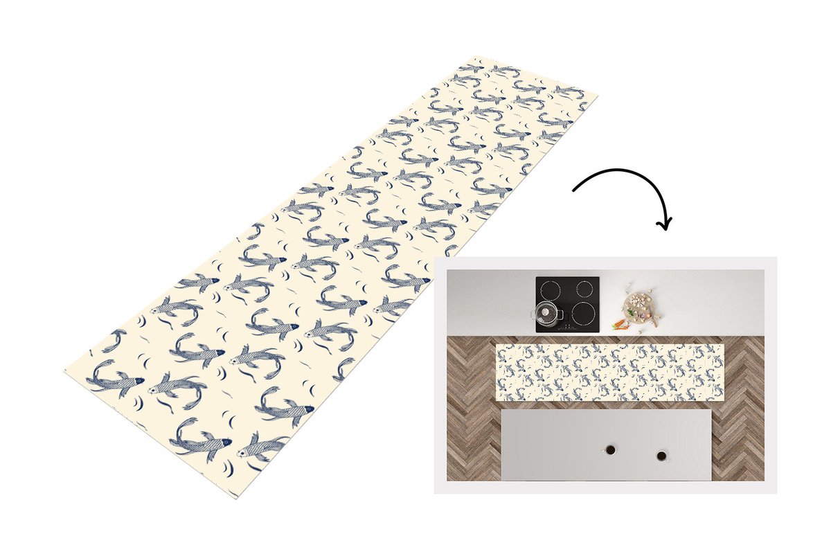KitchenYeah Keukenloper 240x60 cm - Keukenmat vinyl Karper - Vis - Japan - Patronen - Keukenmatten loper - Keuken vloerkleed tapijt Karpers - Japan
