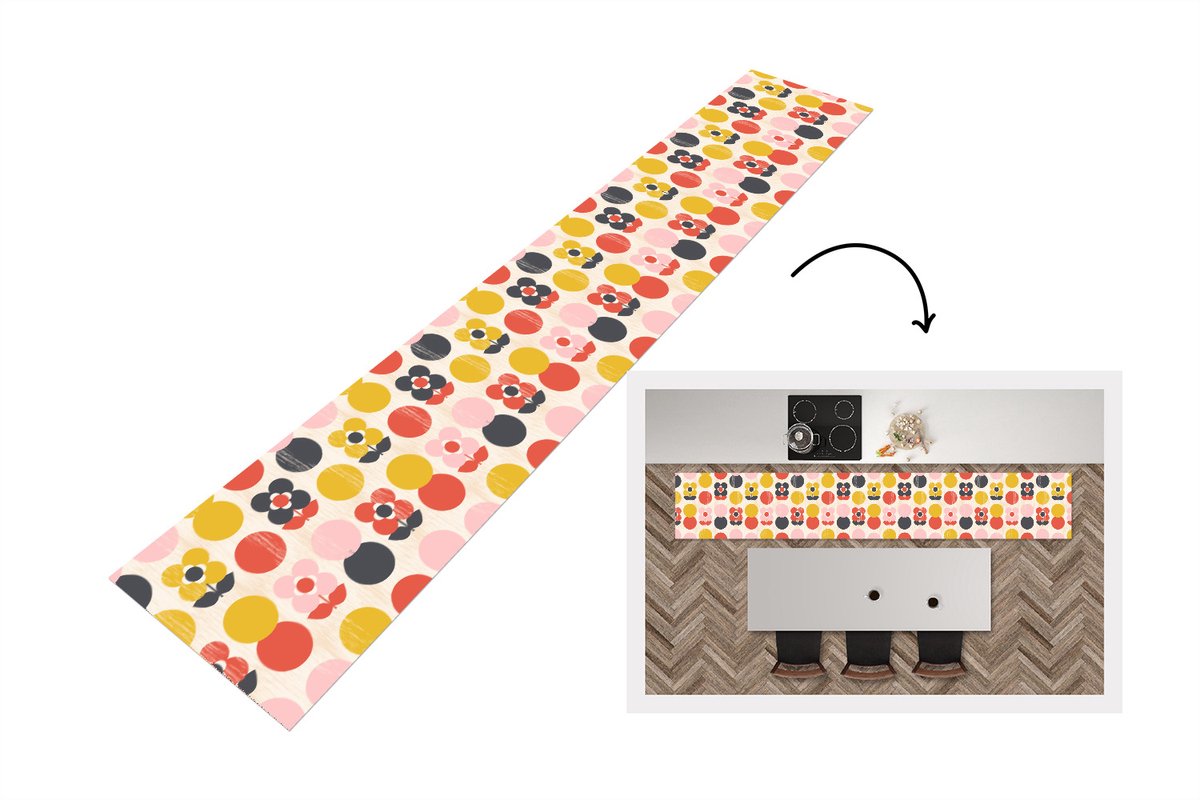 Keukenloper 360x60 cm - Keukenmat vinyl Retro - Design - Bloemen - Pastel - Keukenmatten l