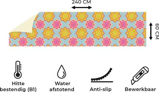 Keukenloper 240x60 cm - Keukenmat vinyl Flower Power - Design - Hippie - Keukenmatten loper - Keuken vloerkleed tapijt