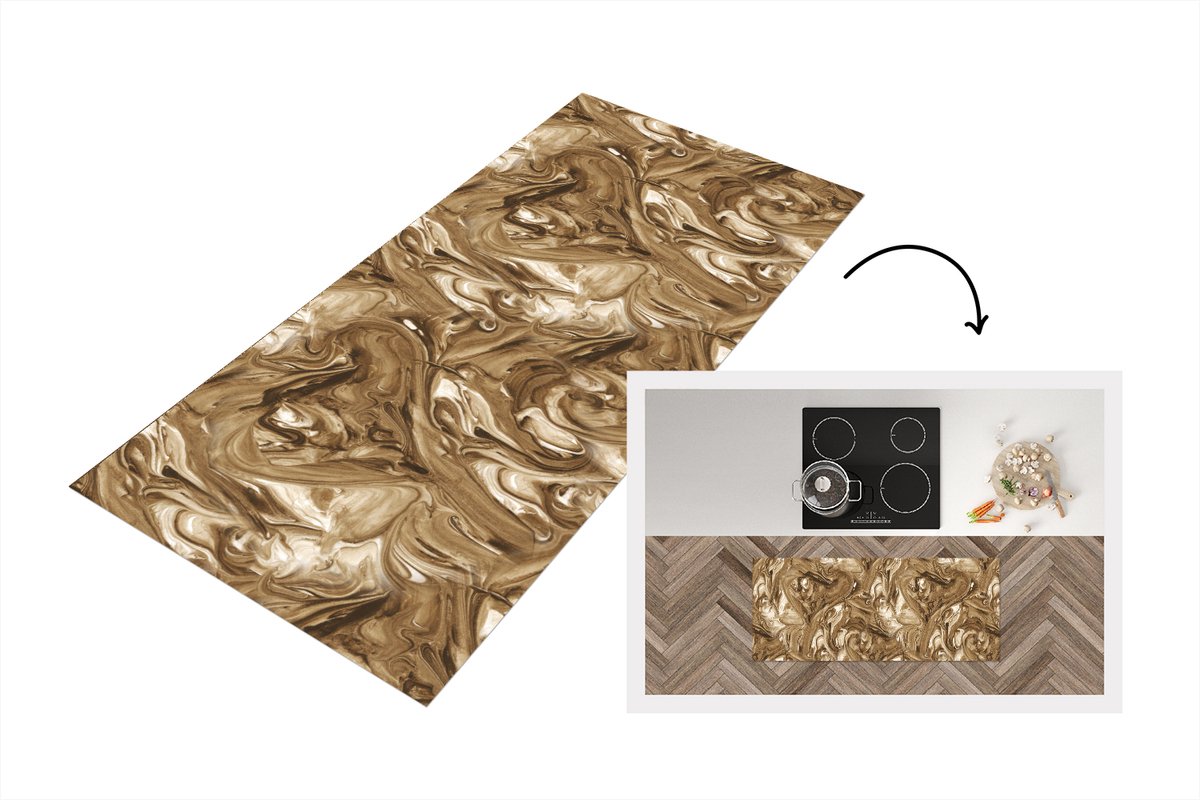 KitchenYeah Keukenloper - Keukenmat vinyl Bruin - Marmer print - Verf - Patronen - Keukenmatten loper - Keuken vloerkleed tapijt
