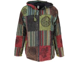 Guru-Shop Goa Jacke, Patchwork Sweatshirt Jacke - grün/bunt Heren Fleece - meerkleurig - XXL