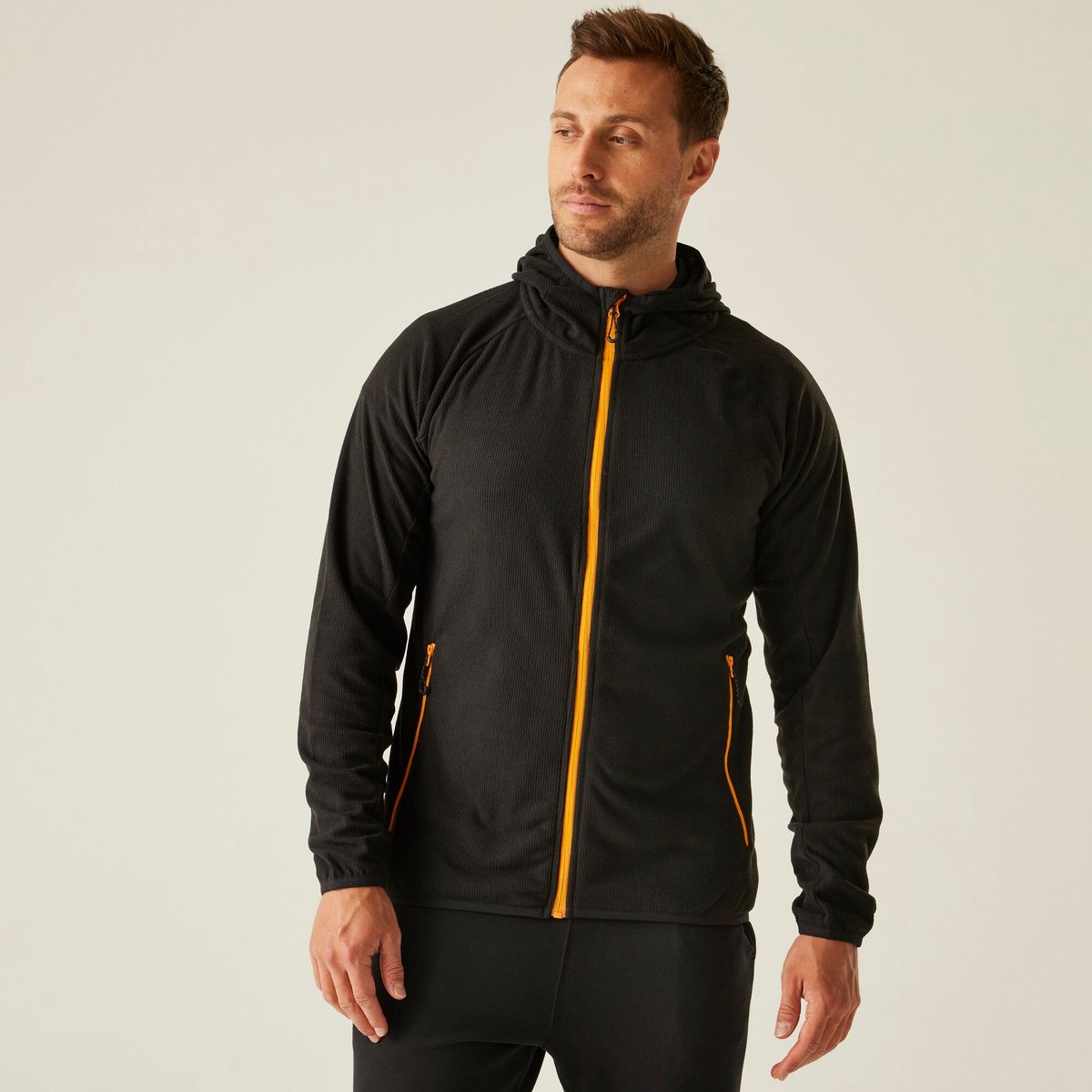Fleece Hiking Heren Contrast Rits Zwart