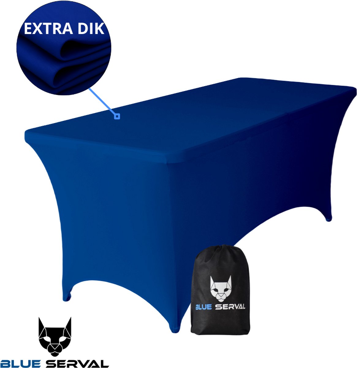 Tafelhoes Blauw – Extra Dik & Sterk – ∅180-183 x 75 x 75 cm – Klaptafel / Buffettafel / Partytafel / Tuin & Campingtafel – Met Opbergtas – Partytafel Tafelrok – Luxe Stretch Stof - 1 stuks Tafelhoes - Tafel Hoes - Feest & Decoratie - Kreukvrije Hoes