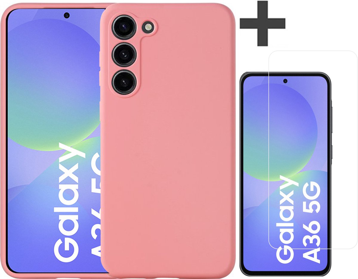 Hoesje geschikt voor Samsung Galaxy A36 hoesje zacht siliconen met gehard glas Screenprotector- Arara backcover - Roze