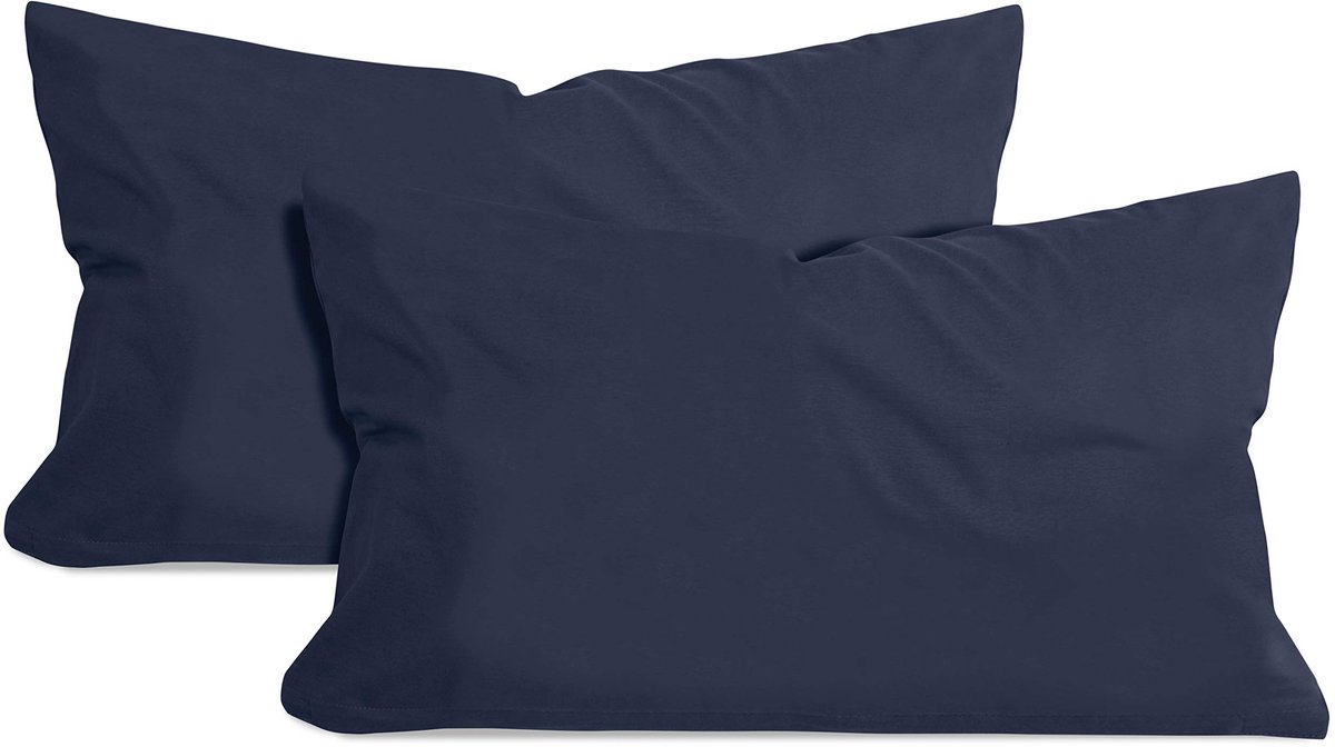 Ibenzoa Katoen Jersey Kussenslopen Set van Twee in Diverse Kleuren en Maten Donkerblauw