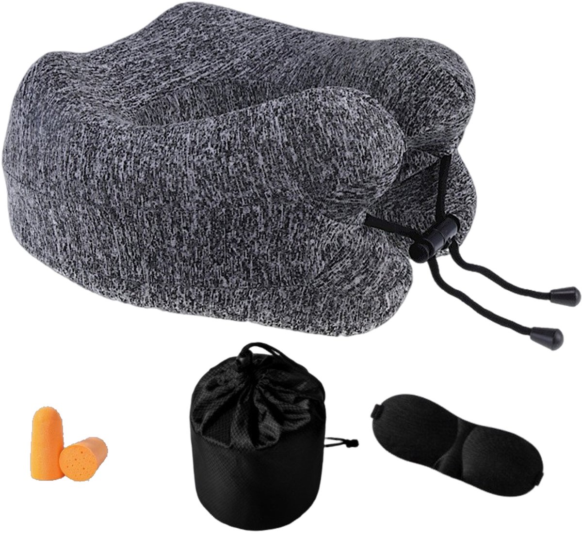 CHIWIN Reiskussen Memory Foam - Verstelbaar Nek Kussen met Slaapmasker Oordoppen Opbergtas - Ergonomisch Vliegtuigkussen Comfortabel - Grijs