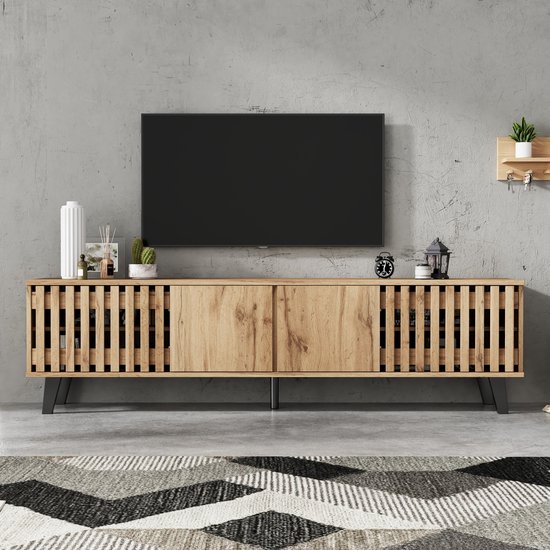 Sweiko TV-meubel - 8 opbergvakken - Geschikt voor een 70-inch TV - Houtnerf