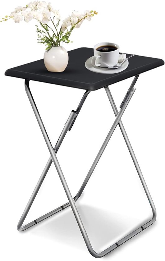 Retadou - Bijzettafel inklapbaar, inklapbaar dienblad, kleine tablettafel, klaptafel, snacktafel, opvouwbare tafel, kleine bijzettafel buiten, voor woonkamer, zwart, 37 x 47 x 66 cm