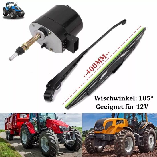 Ruitenwisser - Motorarmbladwisser - 12v Motor - 105° 40CM Armblad - 40cm Wisser - Zwart - Voor Tractoren