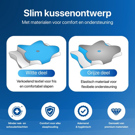 Oreiller ergonomique - Oreiller cervical - Pour les personnes dormant sur le dos, le ventre et le côté - Mousse à mémoire de forme - Oreiller de couchage - Oreiller - Oreiller ergonomique - Coussins orthopédiques