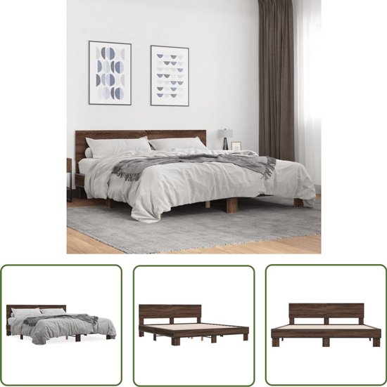 vidaXL Bed Frame - Bruin Houten Bed - Bedframe bewerkt hout metaal bruin eikenkleur 180x200 cm - Tweepersoonsbed - King Size Bed - Boxspring Bed