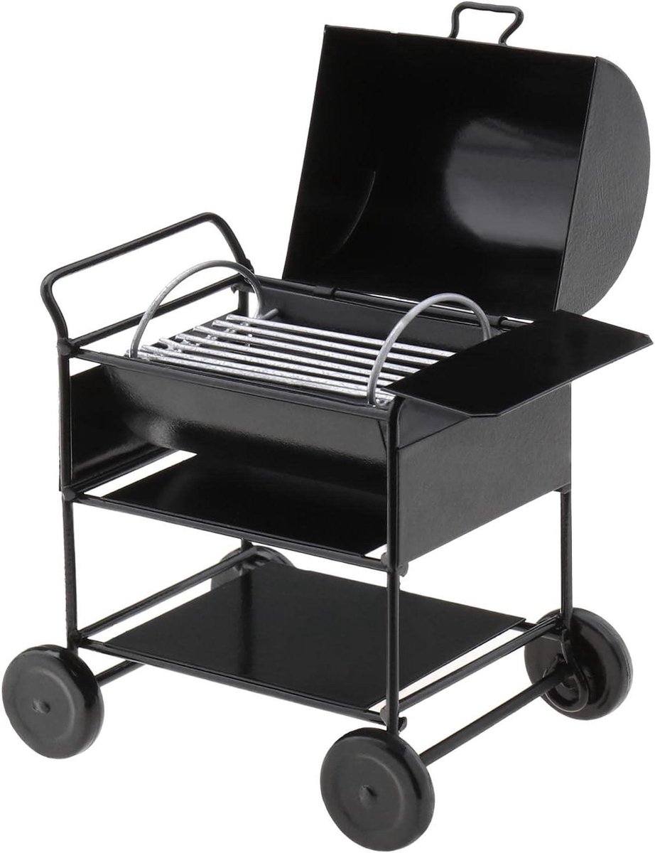 - Mini BBQ rek schaal 1:12 voor poppenhuis decoreren - Keuken kookgerei simulatie handwagen - BBQ grill oven model speelgoedhuis - Kookgereedschap