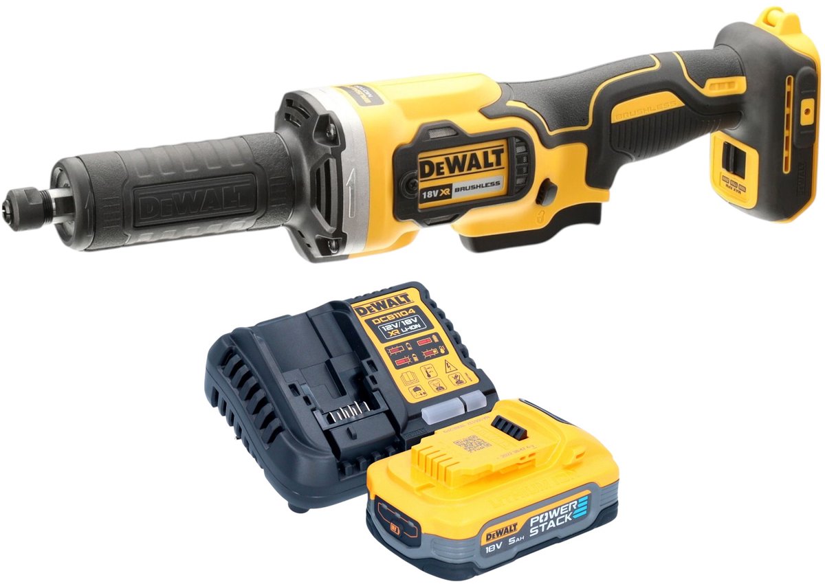 DeWalt DCG 426 H1 accuslijpmachine 18 V borstelloos + 1x Powerstack-accu 5.0 Ah + lader